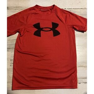 Boy's Under Armour Black Big Logo Print Short-Sleeve T-Shirt Red Sz M